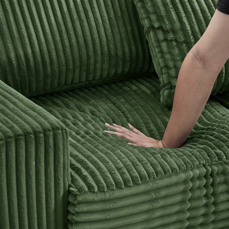 93" Sectional Sofa, L Shaped Sofa Couch With Reversible Chaise Lounge, Upholstered Soft Corduroy Couch For Living Room, Apartment (Green)