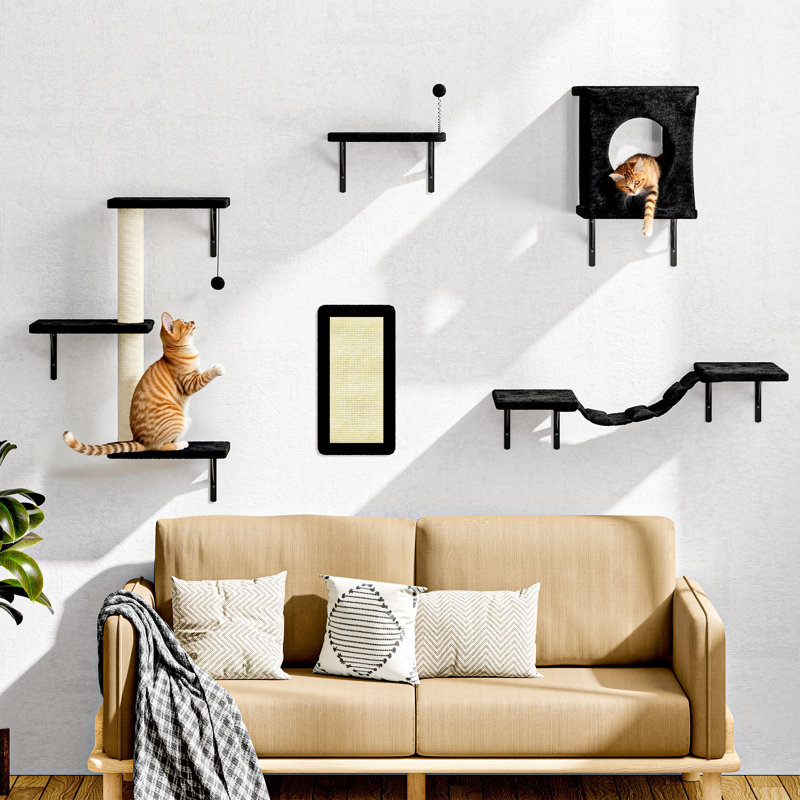 5 pièces étagères murales pour chat, condo pour chat, lit pour chat, arbre à chat, Noir