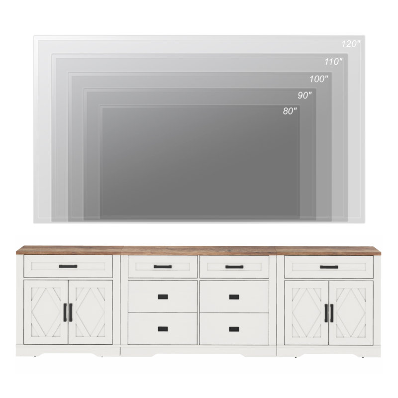 Laziza 110"W Large TV Stand,3-In-1 Farmhouse Entertainment Center With Storage Barn Door Cabinet,TV Console Table With Media Cabinet And Drawers For Living Room,Bedroom