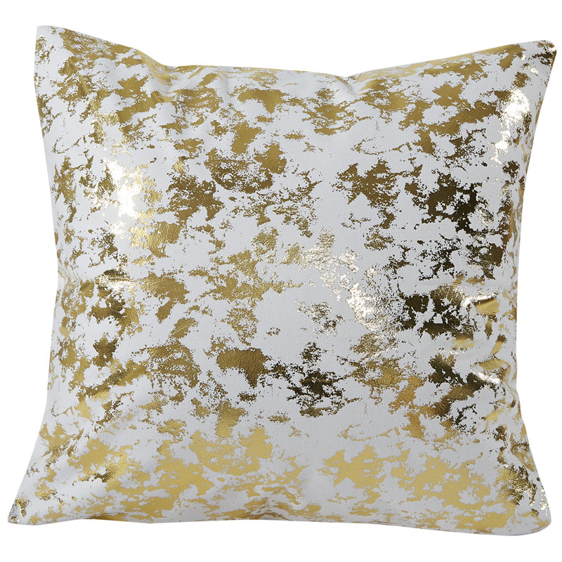 Off-White and Gold Marble Pattern Polyester Throw Pillow Cover