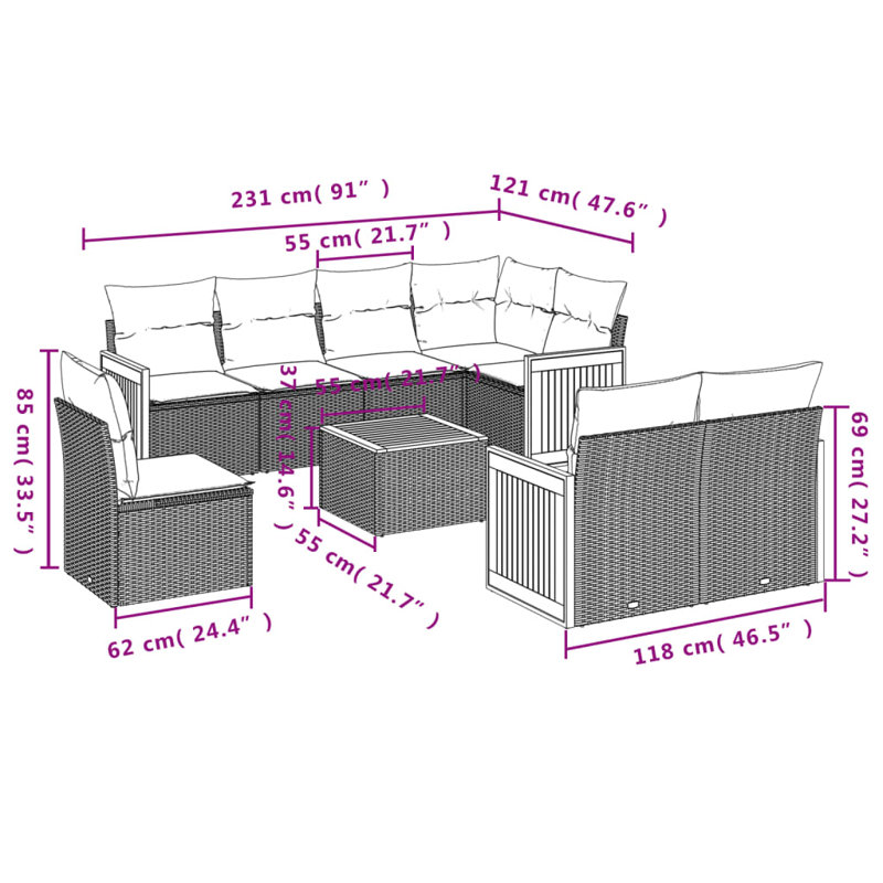 Vidaxl Garden Sofa Set Grey, Dark Grey