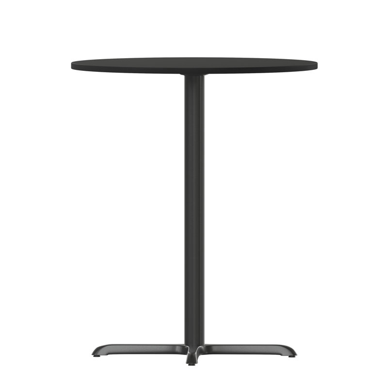 Carrus Round Laminate Table Top with Height Table Base, Black, 43.13" H x 30" W x 30" D