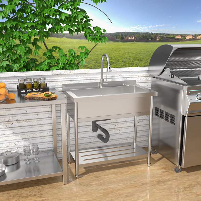 Stainless Steel Large Utility Sink with Pull-Out Faucet, Durable and Versatile for Commercial and Home Use