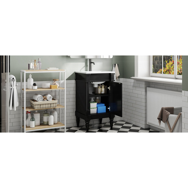 Meuble-lavabo moderne de 18 pouces avec lavabo, Noir