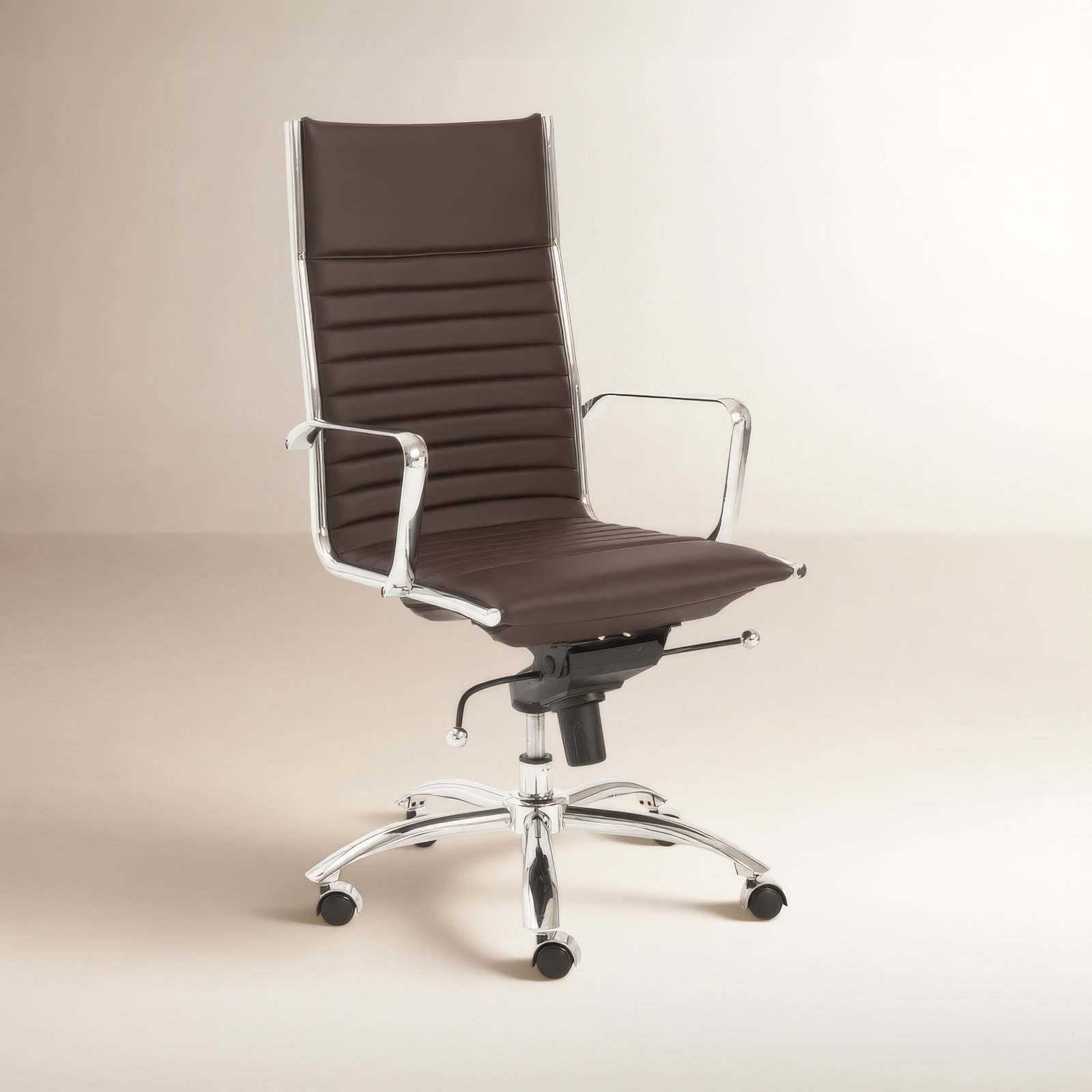 Naida Swivel Office Chair, Brown Faux Leather, Chrome