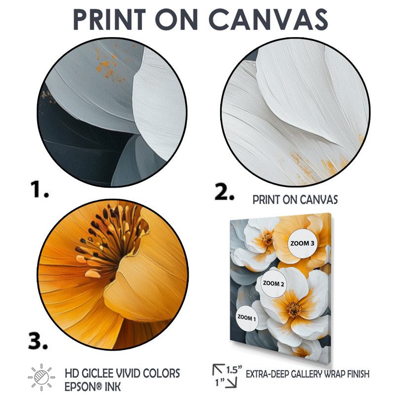 Beaman - Floral Canvas Art Print, H 32 po x l 16 po, Argent argent, Reproduction encadrée sans passe-partout