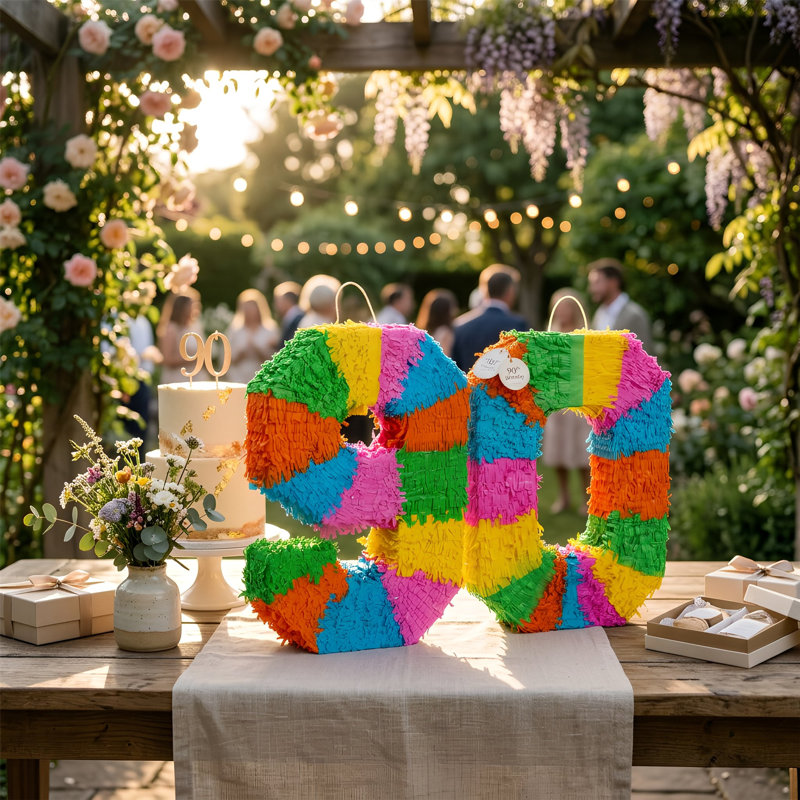 Fax Potato - Pinata Set with Stick & Blindfold - 90th Birthday / Anniversary - Rainbow