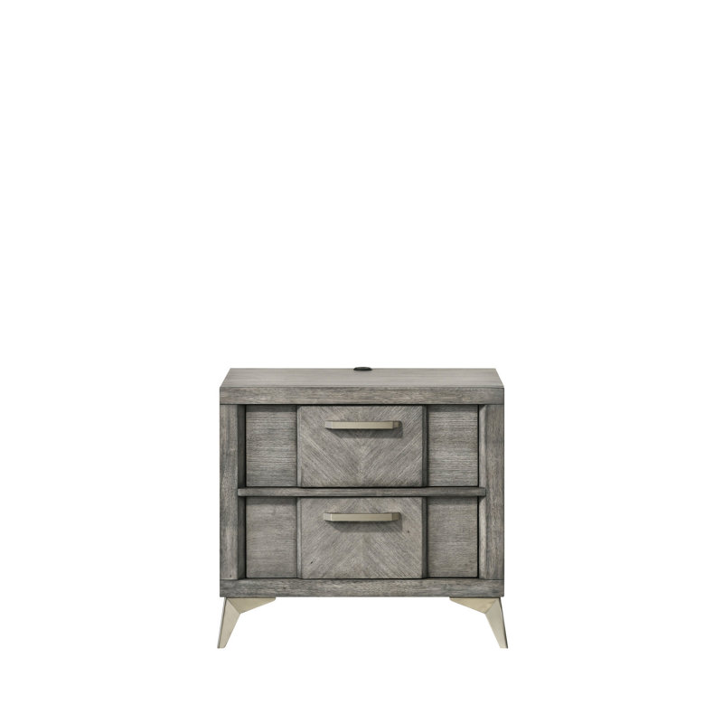 Table de chevet 2 tiroirs en placage gris