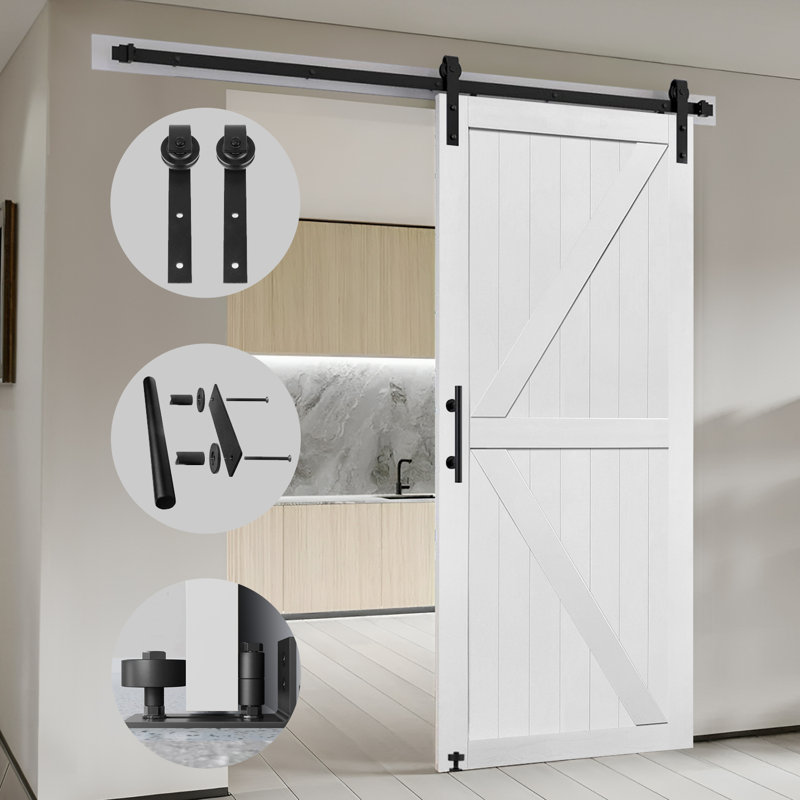 MDF Barn Door Easy Assembly -Solid Slab Covered with Water-Proof PVC Surface with Hardware Kit, 36" x 84", White