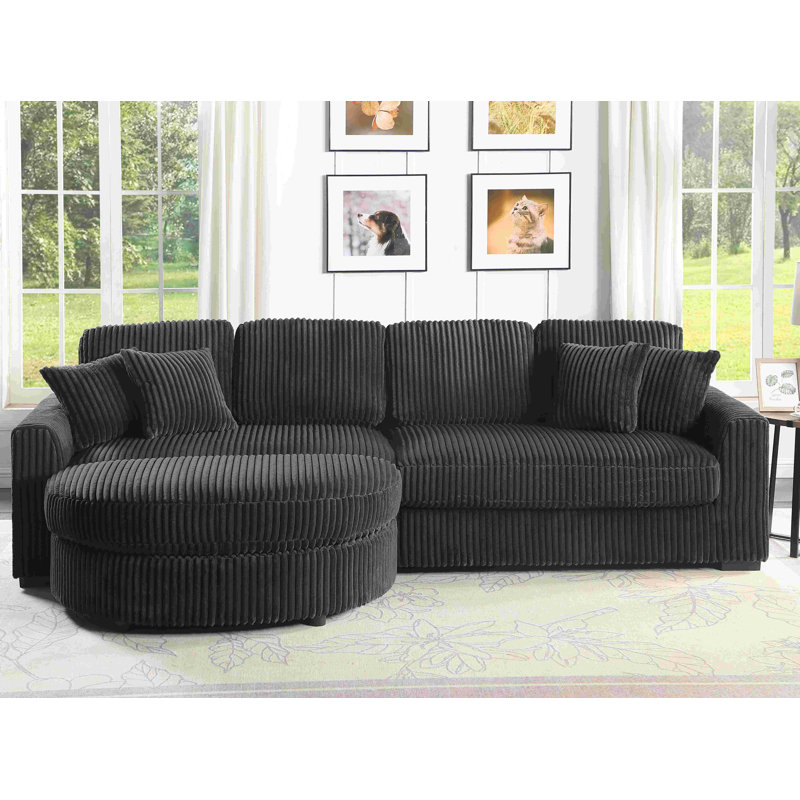 Canapé 111 po en velours côtelé avec repose-pieds demi-cercle, Gris foncé