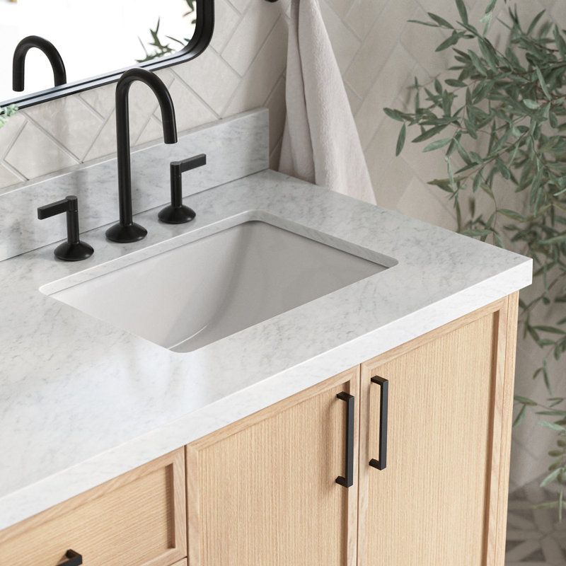 ARIEL Kelly 73 Double Sink Bathroom Vanity with Italian Carrara Marble Top, Oak