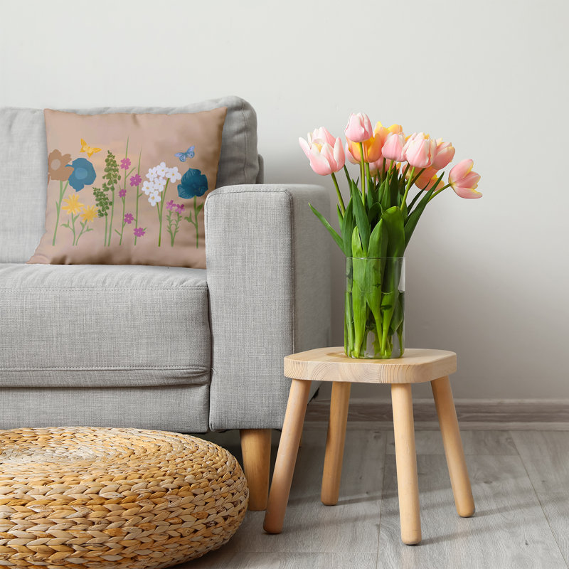 Coussin floral réversible Flower Power, H 26 po x l 26 po, Motif floral taupe