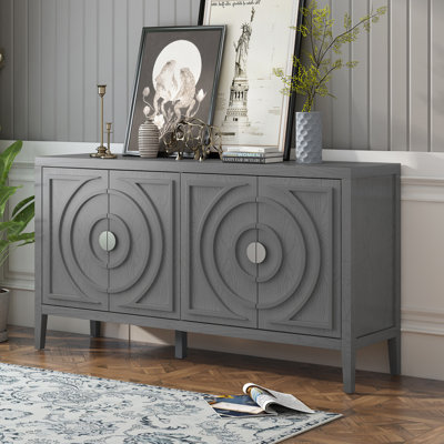 Retro Sideboard With Circular Groove Design And Round Metal Handles For Versatile Home Storage And Decor