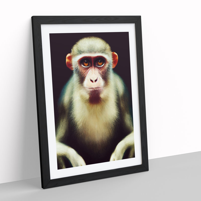A Monkey Portrait No.1 - Wall Art, Black Framed, 34cm H x 25cm W x 2cm D