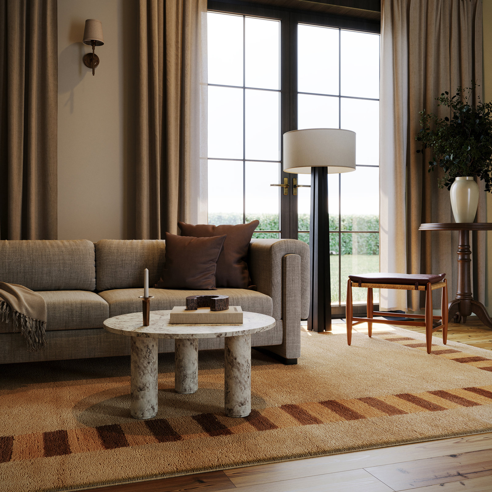 Bordered Hand-Tufted Striped Rug, Rectangle 5' x 8'