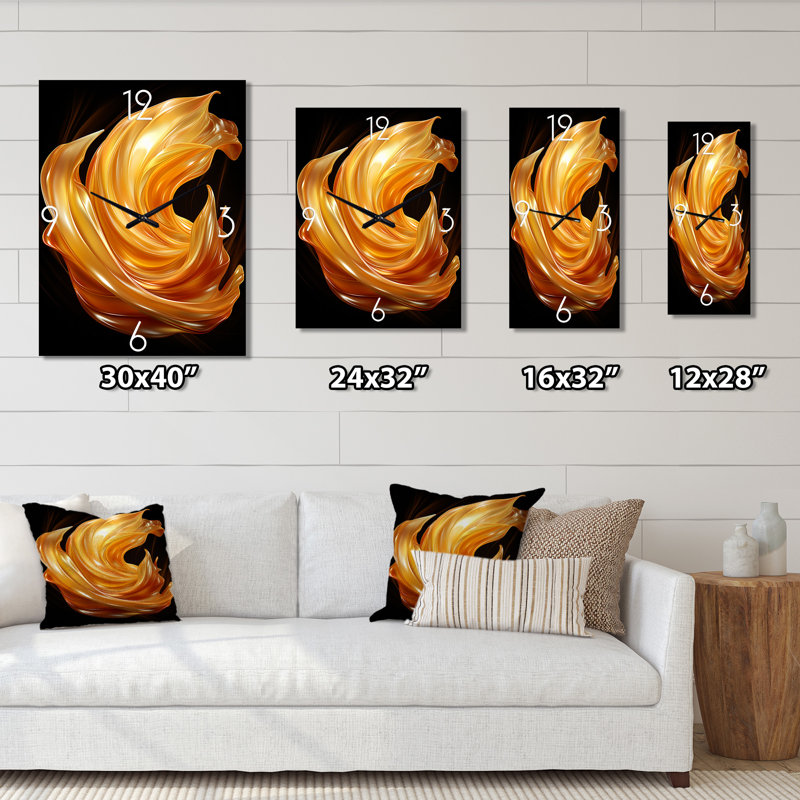 Gentle Gold Smooth Fabric Wave - Abstract Liquid Ink Very Large Wall Clocks, 32" H x 16" W x 1" D