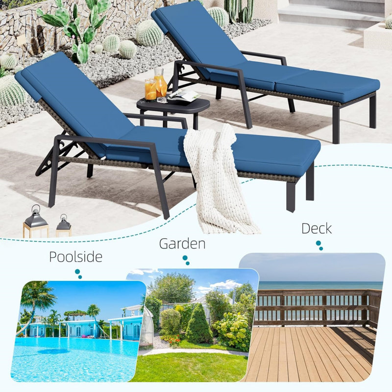 195cm Long Double Chaise, Dark Blue