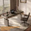 Bureau de luxe électrique à hauteur réglable en cuir taupe 70,87 po-130057125