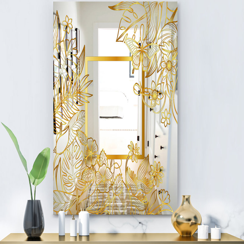 Capital Gold Botanical Bliss 5 - Glam Mirror - Modern Accent Printed Mirror, 32" H x 24" W