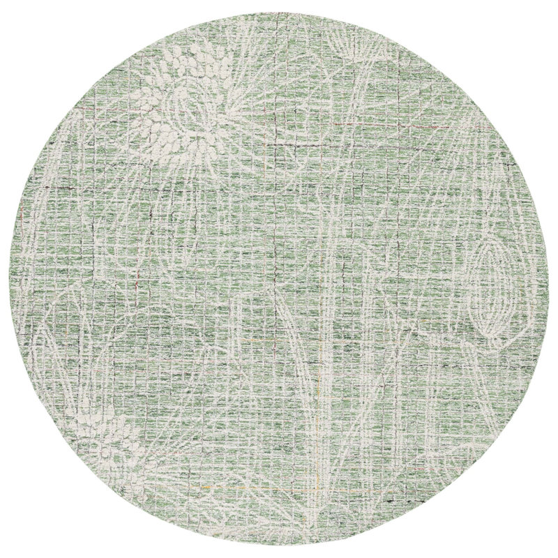 Heatherlynn Hand Tufted Wool/Cotton Floral Rug in Green/Ivory, Round 6'