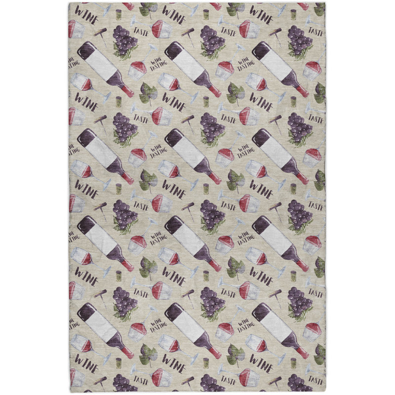 Premium Machine Washable Dream Shag ADS169 Grapes and Wine Rug, 3' x 5'