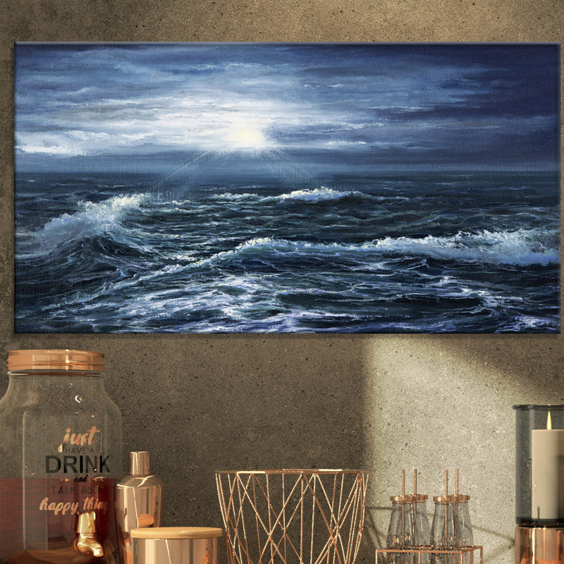 Nautique «Ocean Waves in Dark Sky», reproduction sur toile tendue, H 16 po x l 32 po x P 1 po