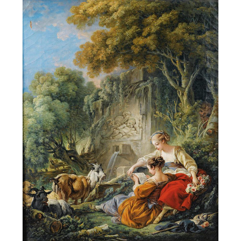 "Lecture de la lettre" par François Boucher - Toile tendue avec châssis, H 24 po x l 17 po