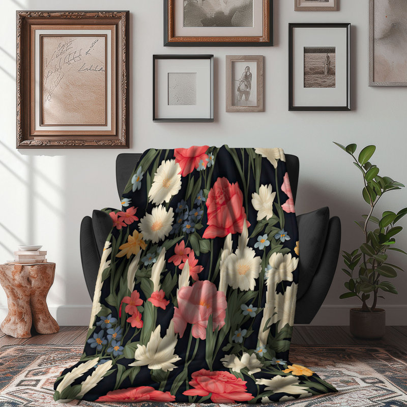 Floral Fence Fantasy - 1 jeté Sherpa Blan Premium, 60 po x 80 po