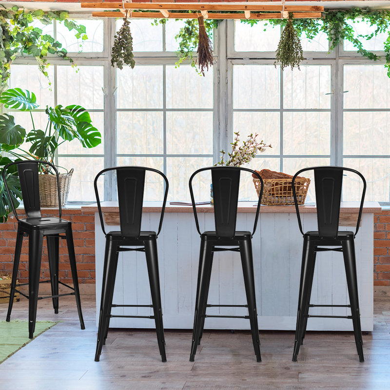 Antes Bar Stool with Steel Frame, Black