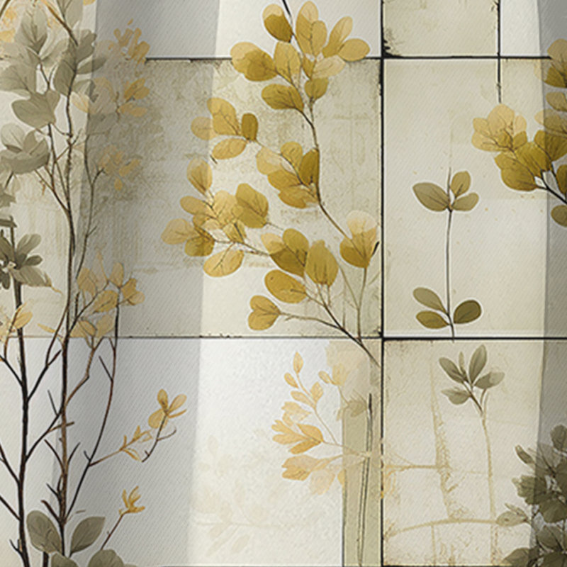 Green Cubic Botanical Dreams I - Patchwork Blackout Curtain Single Panel, 52" W x 95" L