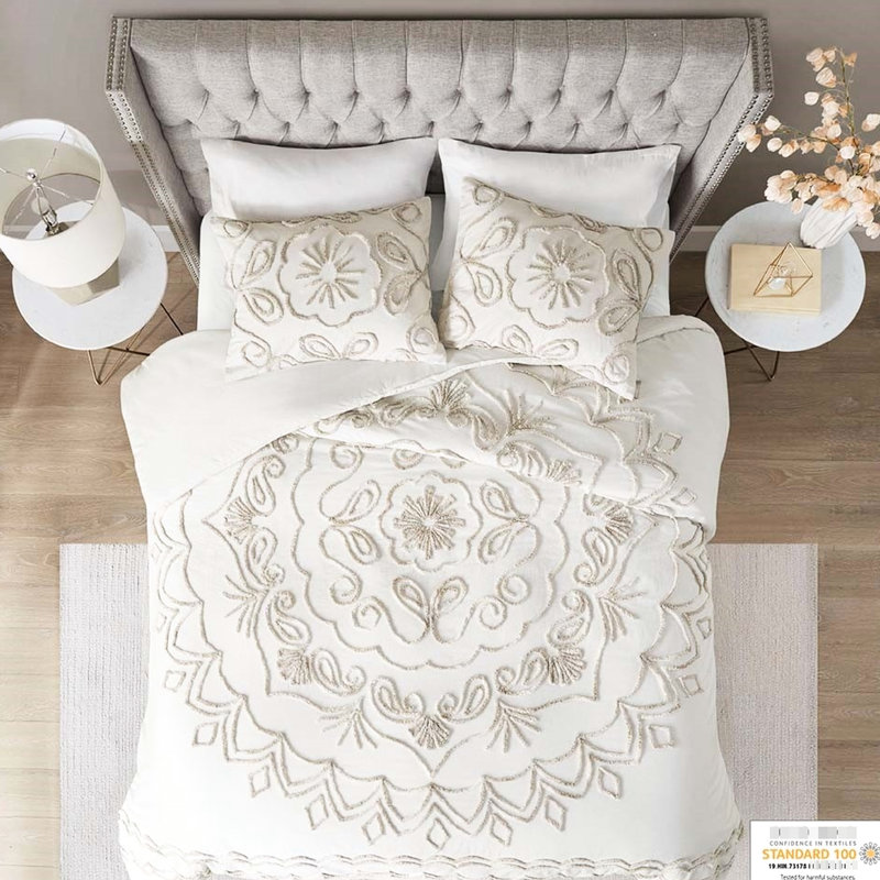 Housse de couette en coton chenille 3 pièces And And Taupe - Double / Grand double / Grand, couleur