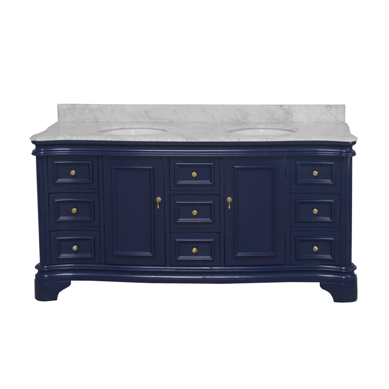 Twain 72" Double Bathroom Vanity Set with Royal Blue Cabinet and Carrara Marble Countertop, Carrara Marble, Royal Blue