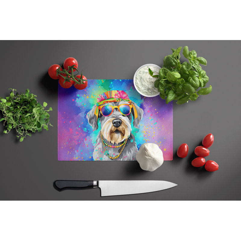 Schnauzer Hippie Dawg Glass Cutting Board Large