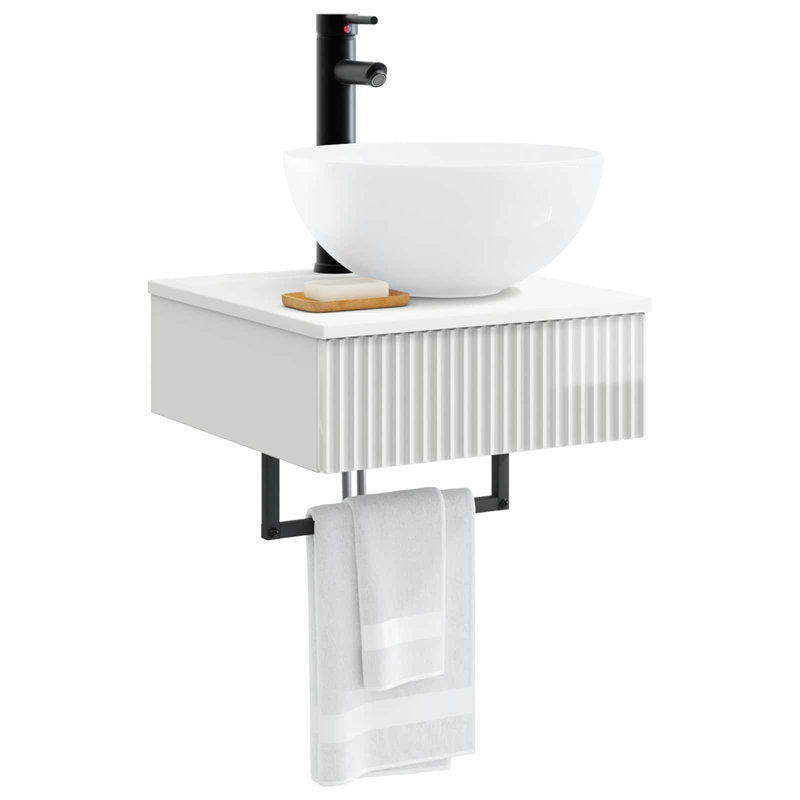 Single Bathroom Vanity with Ceramic Basin, High Gloss White