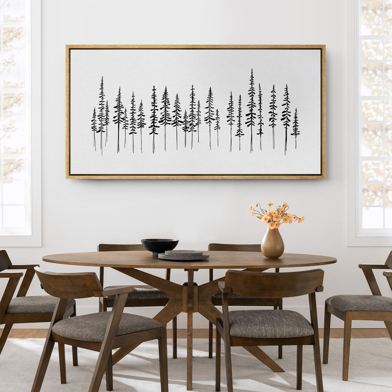 «Minimal Botanical Minimalist Pine Tree Silhouette», reproduction encadrée sur toile, H 30 po x l 60 po, Naturel