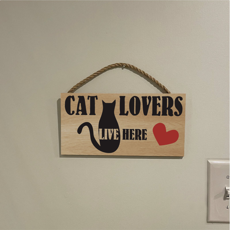 «Cat Lovers Live Here (Heart)», panneau en bois