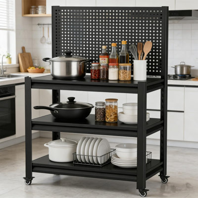 Chariot roulant de cuisine à 3 niveaux, support à micro-ondes avec rangement, chariots à roulettes, chariot à micro-ondes, étagère de rangement, chariot à café, chariot utilitaire sur roulettes, H 47,2 po x l 33,46 po x 18 po