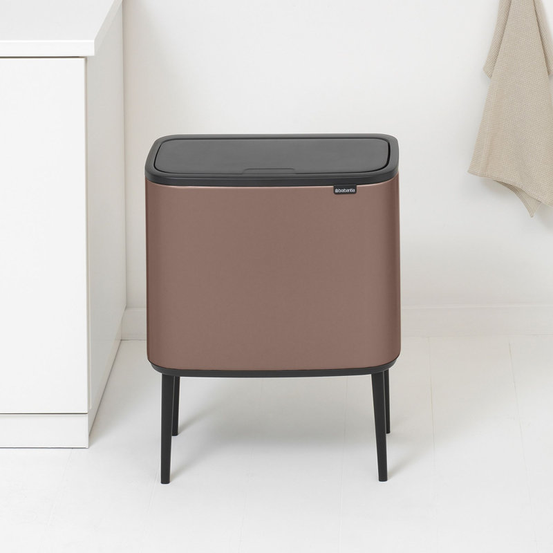Brabantia Bo Touch Top Dual Compartment Recycling Trash Can, 3 + 6 Gallon (9 Gallon Capacity), Satin Taupe
