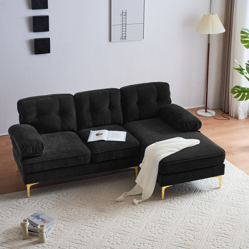 Canapé modulaire en L 82,6 po en velours pour salon, Noir