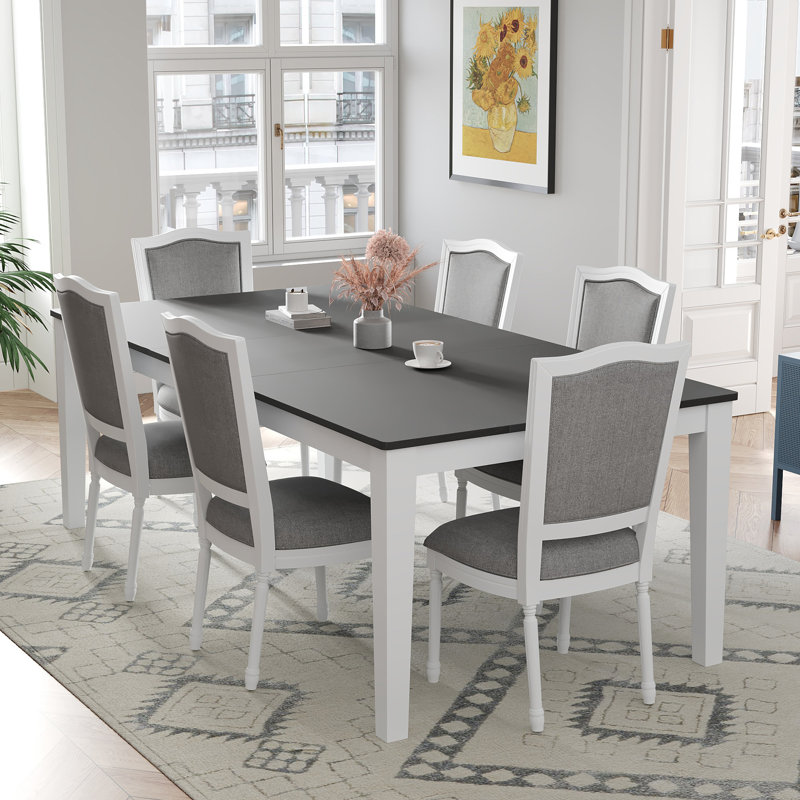 Ensemble de table de salle à manger extensible 78,1 pouces Rustic 7 pièces avec rallonge amovible de 18 pouces, 6 chaises de salle à manger rembourrées, 2 tiroirs intégrés