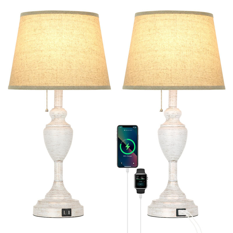Lampe de table USB en métal Maci, Blanc rustique