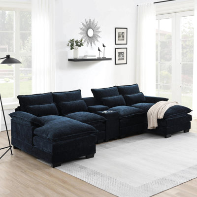 Canapé Milurd 123 * 55 "moderne en U avec console, porte-gobelets et ports USB, mobilier d'intérieur symétrique rembourré à 6 places, ensemble de canapé-lit avec méridienne pour le salon, appartement