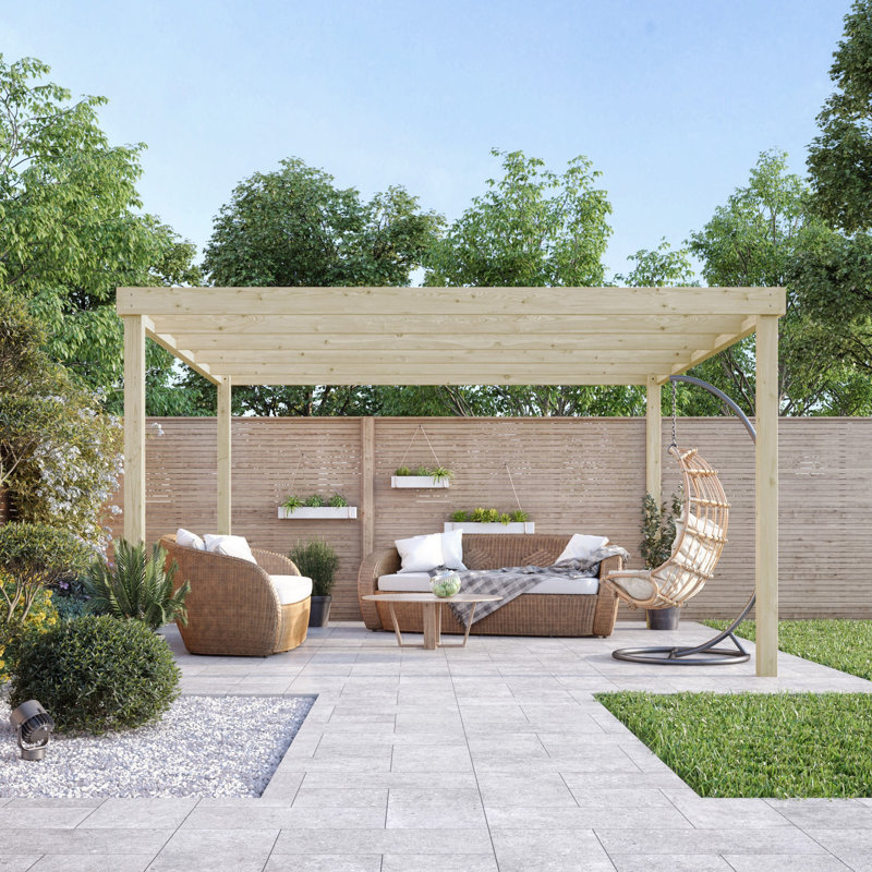 Micelle Solid Wood Pergola, 14' x 8', Light Green