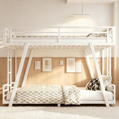 Lit superposé en métal, lit superposé avec échelles latérales doubles et garde-corps doubles, lit superposé en métal, lit superposé à profil bas, lit superposé en métal robuste pour enfants, chambre d'adolescent
