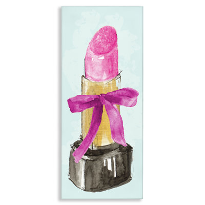Art sur toile rouge à lèvres et nœud rose par Lanie Loreth