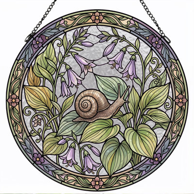 Snail Garden Stained Glass Window Panel，12"H