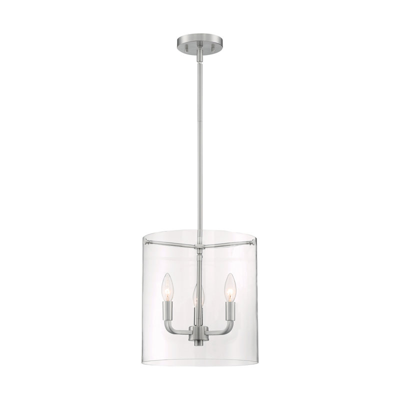 Luminaire suspendu cylindrique de style lanterne à 3 lumières Barines, Nickel brossé
