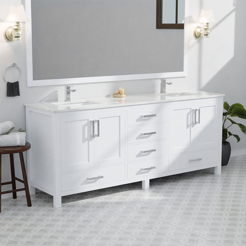 Meuble-lavabo double blanc 84 po X P 22 po D, H 33,5 po x l 83 po x P 22 po