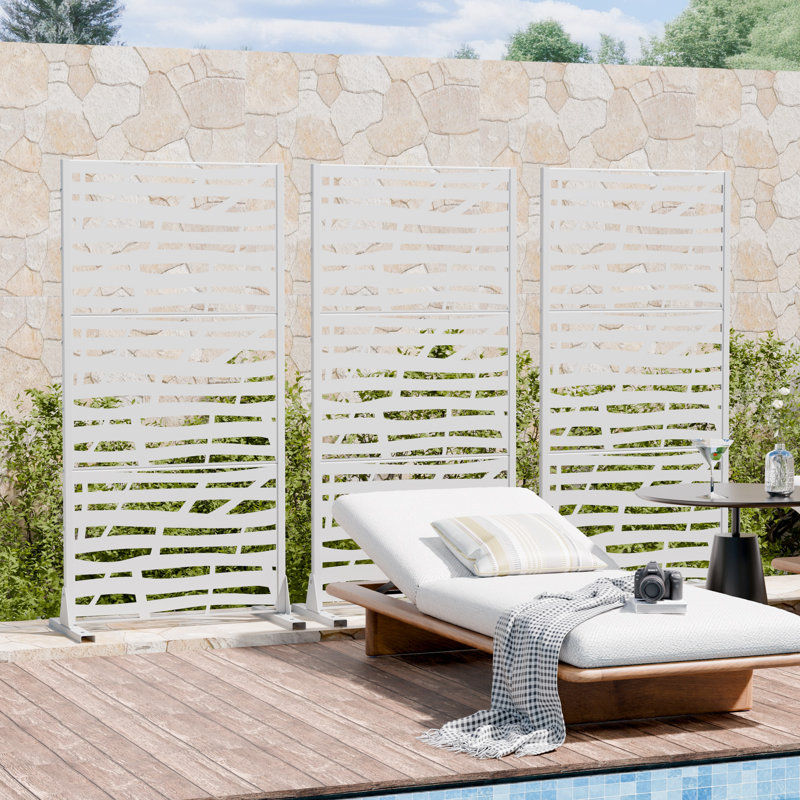 Panneau de clôture d'intimité en métal à rayures horizontales, Blanc, H 72 po x l 35 po x P 16 po, 1