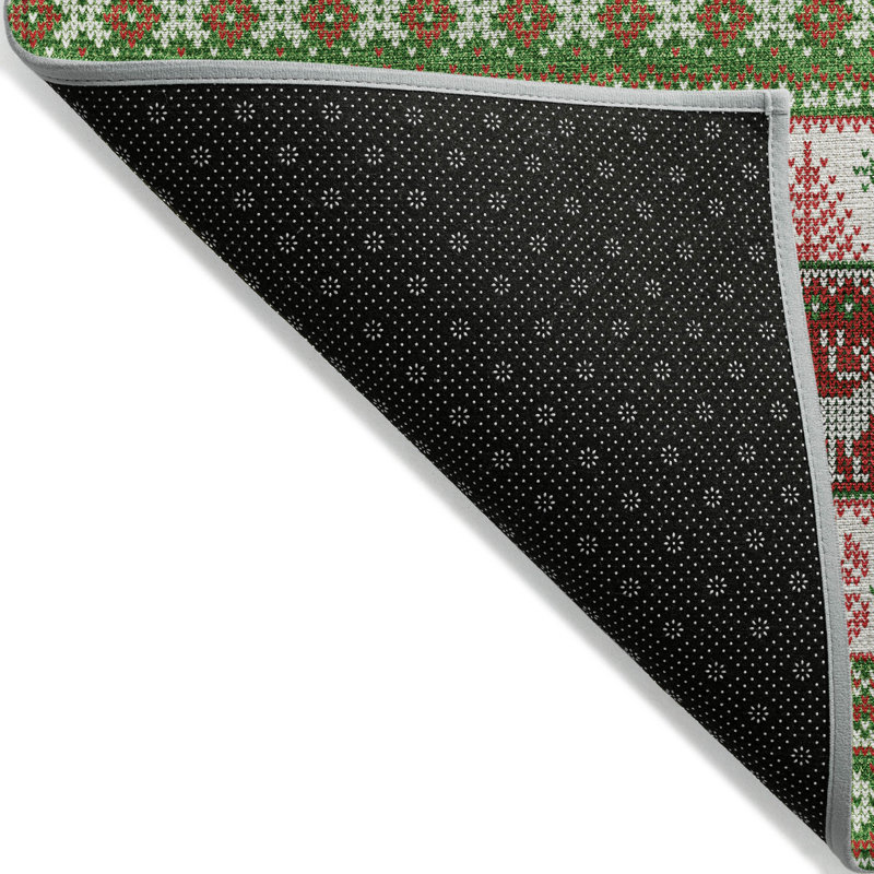 Machine Washable Indoor/Outdoor Christmas Reindeers Xhevrie Green Rug, Rectangle 3' x 5'